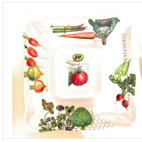 Michel Design Works Melamine Serveware Square Tray Chip & Dip Vegetable Kingdom - Picture 3 of 5